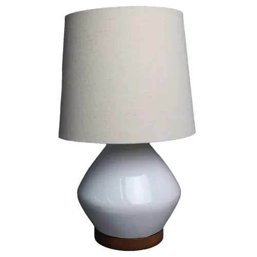 White Micro Crackle Table Lamp With Dark Wood Base & Beige Shade