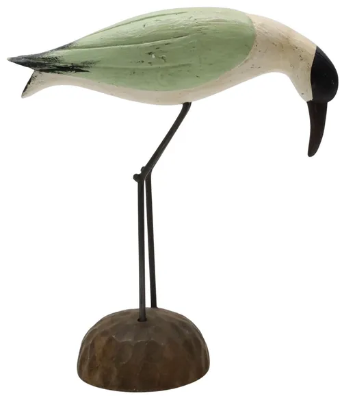 Hand Carved Wood Shorebird On Wood Base