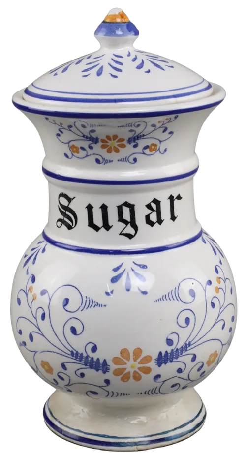  Antique White & Blue Ceramic Sugar Canister With Lid
