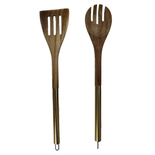 Wood With Brass Handle Serving Set