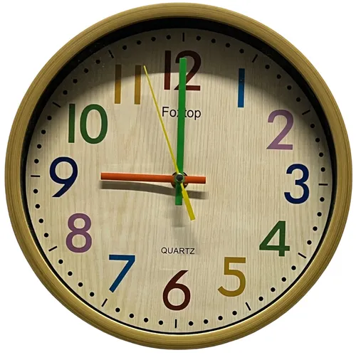 Wood Grain & Multicolour Wall Clock