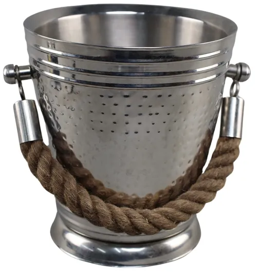 Hammered Steel & Rope Ice Bucket