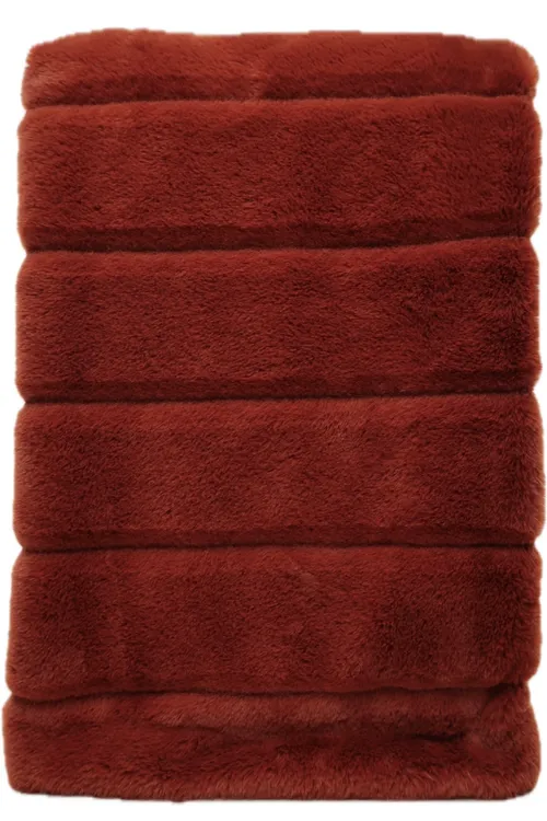 Orange Rust Faux Fur Low Pile Throw Blanket 