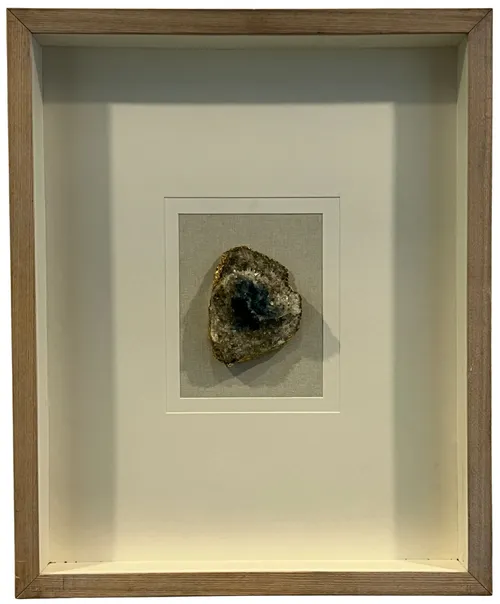 White & Blue Quartz Crystal In Wood Shadowbox Frame