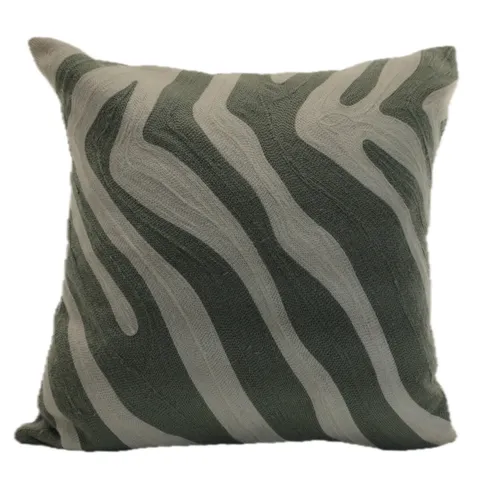 Muted Green & White Embroidered Zebra Pattern With Solid Grey Back Throw Pillow