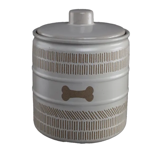 Beige Ceramic Dog Treat Canister