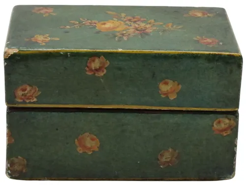 Green & Floral Pattern Wood Box With Lid