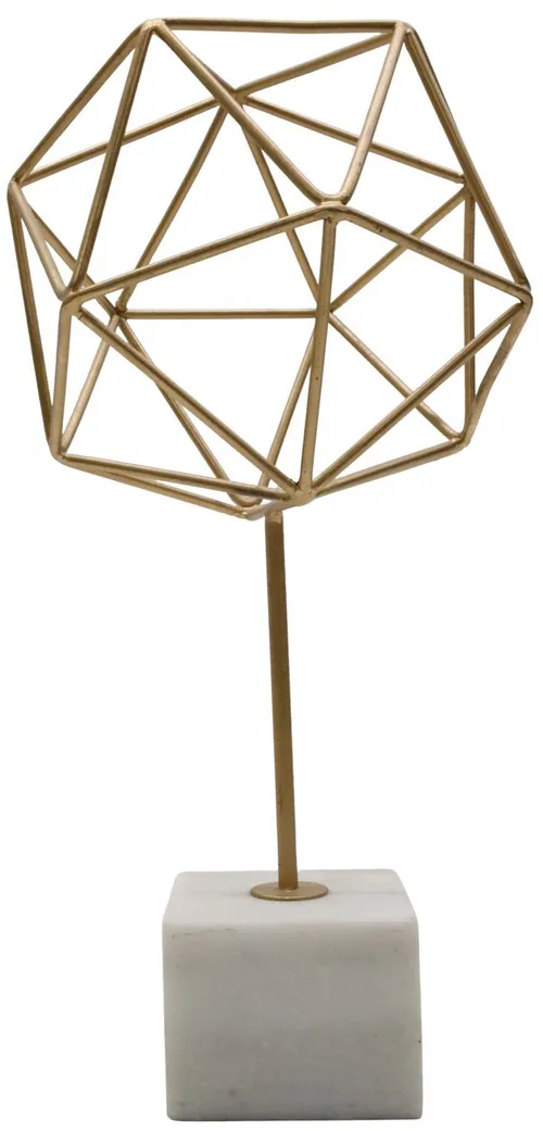 Gold Geometric Sculpture On White Marble Base