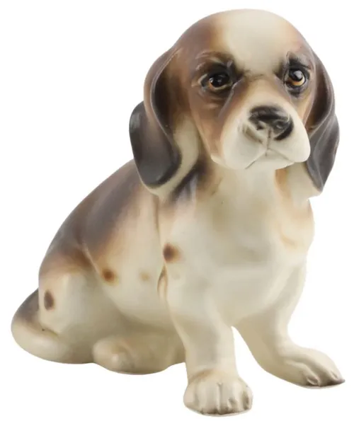 Brown & White Ceramic Basset Hound Dog Figurine