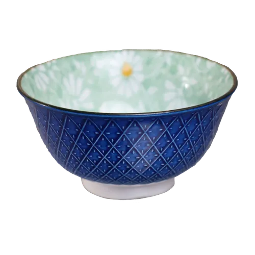 French Blue Patterned Small Bowl With Frosted Mint Interior