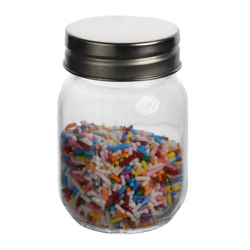 Small Clear Glass Jar With Stainless Lid & Multicolour Baking Sprinkles