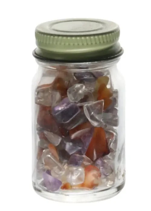 Clear Glass Jar With Assorted Crystal Chips - E