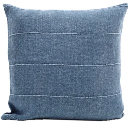 Blue Linen Denim Stitch With Solid Sand Back Throw Pillow