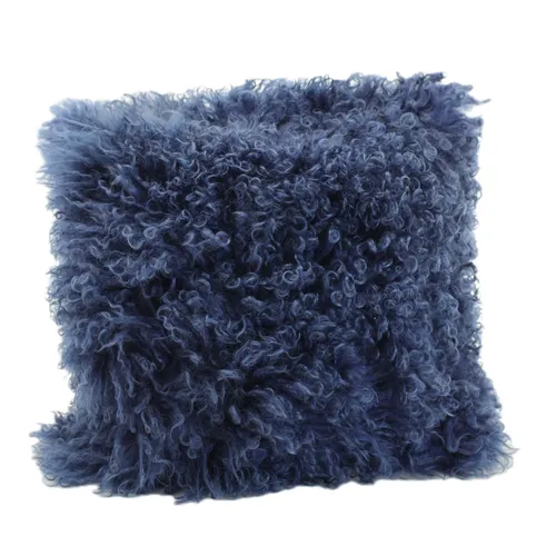 Navy Blue Mongolian Fur Throw Pillow