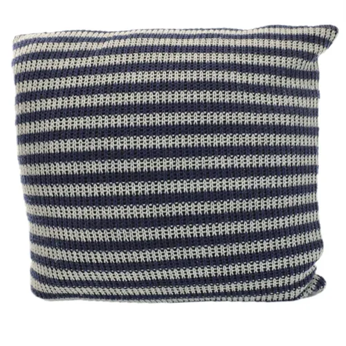 Navy Blue & Grey Knit Stripes Throw Pillow