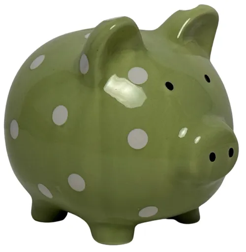 Green & White Polka Dot Ceramic Pig Bank