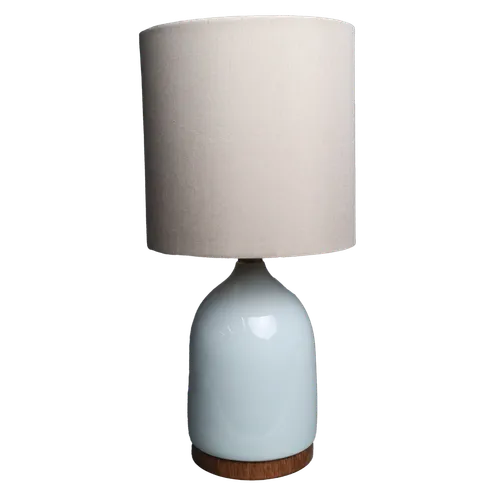 Pale Robin's Egg Blue Table Lamp With Taupe Satin Shade