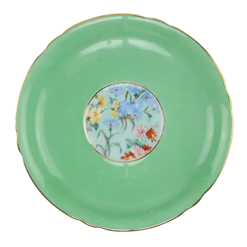 Keylime Green & Gold Rim Summer Garden Teacup Saucer