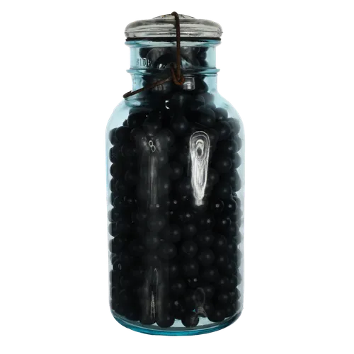 Vintage Blue Glass Canister With Black Jawbreakers