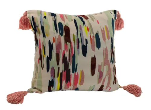 Velour Multicolour Paint Strokes With Tassels  Throw Pillow 