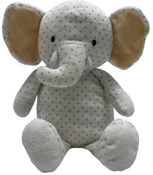 White & Grey Polka Dot Stuffed Elephant Plush 
