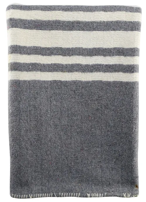 Charcoal Grey & White Stripe Wool Blanket