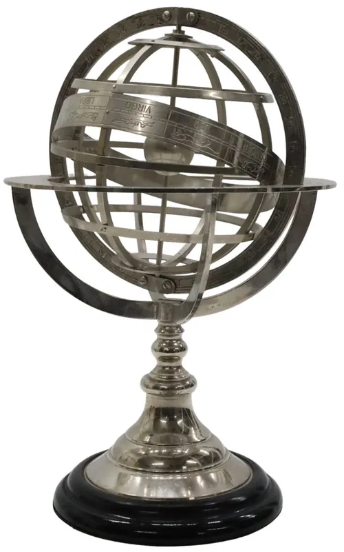 Silver Armillary Sphere On Black Base