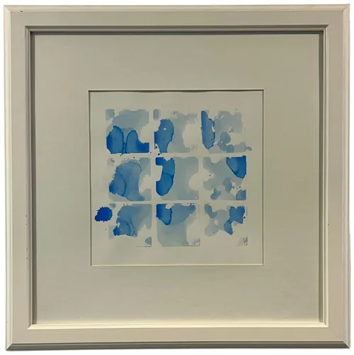 Nine Blue Square Watercolour In White Frame