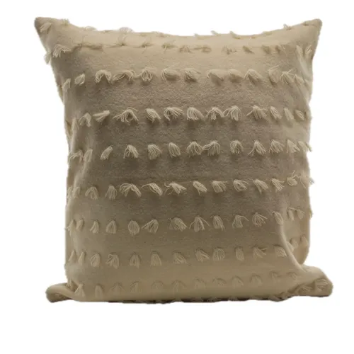 Natural Cream Wool With Tufts Throw Pillow