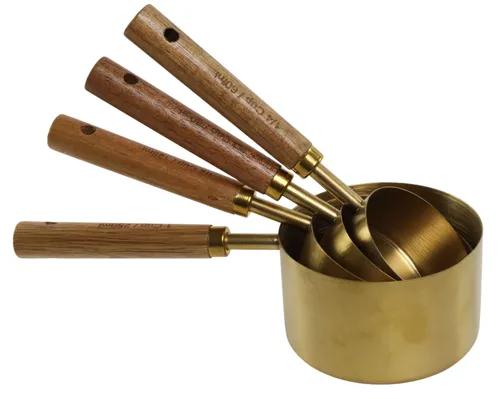 Gold Measuring Cup Set With Wood Handles