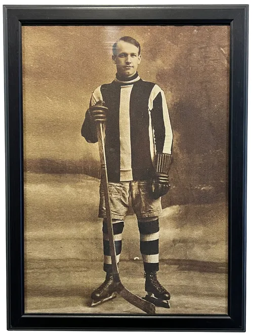 Vintage Sepia Hockey Player In Black Frame
