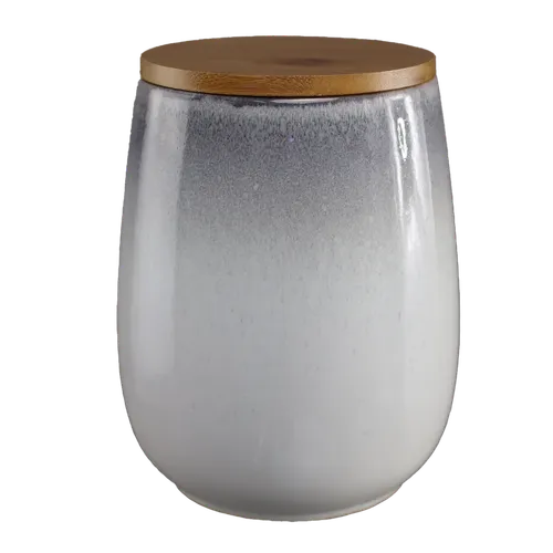 Snow Cloud Ceramic Canister With Wood Lid