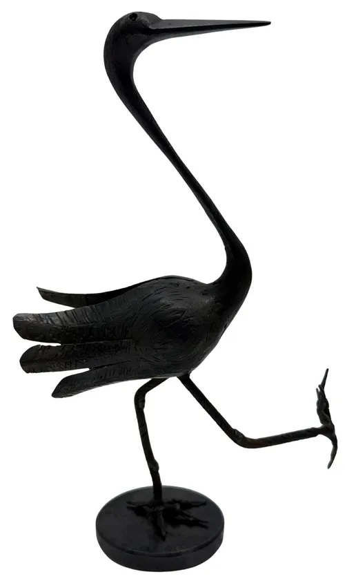 Black Metal Crane Bird Statue