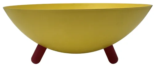 Yellow Metal Serving Bowl With Red Legs