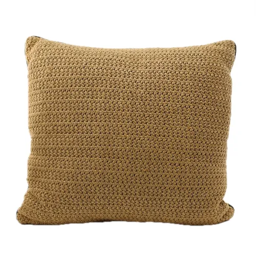 Brown Woven Hemp With Wood Button Back Throw Pillow