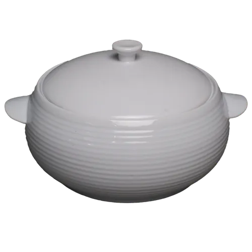 White Ribbed Ceramic Round Casserole Dish With Lid