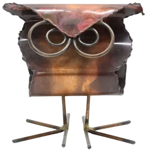 Brutalist Hammered Copper Owl