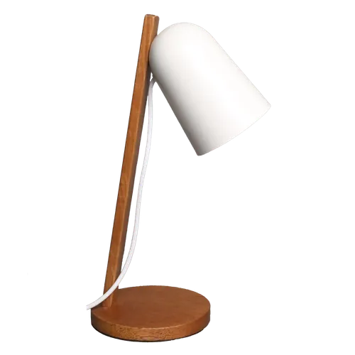 Midtone Stained Wood Desk Lamp With White Hood