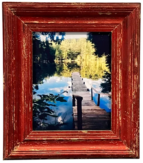 Long Dock Photograph In Rustic Red Wood Frame