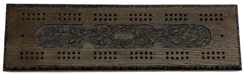 Carved Dark Wood Cribbage Game Board