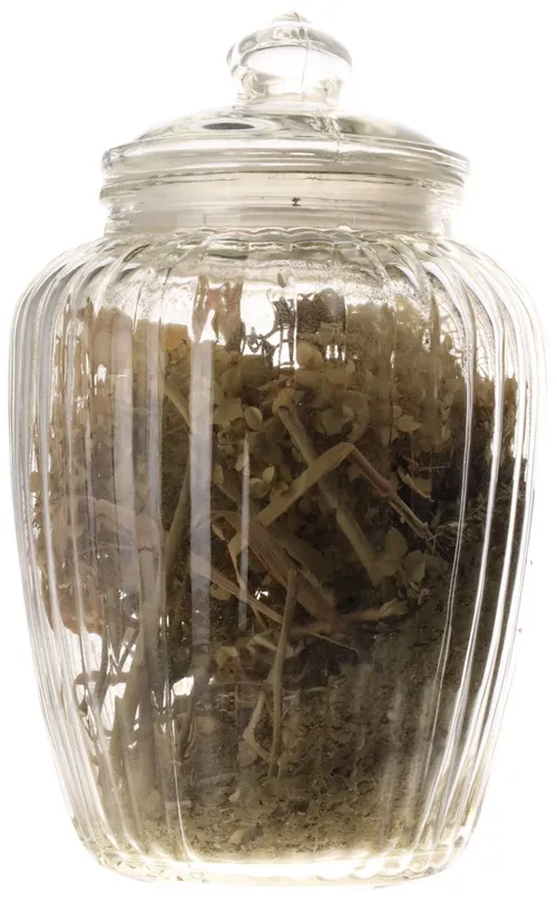 Ribbed Clear Glass Canister With Herbs