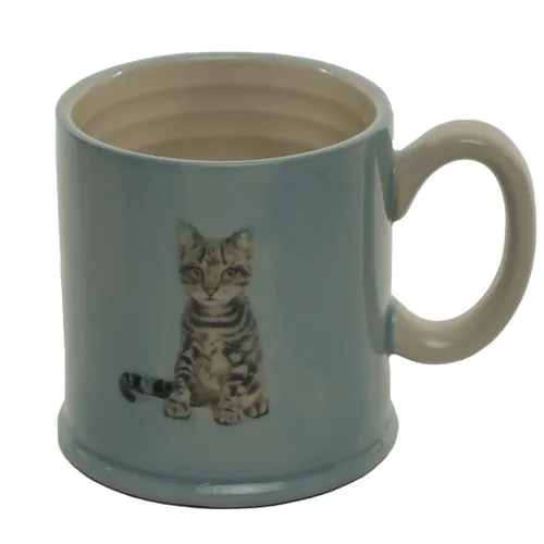 Raised Tabby Cat On Pale Sky Blue Mug