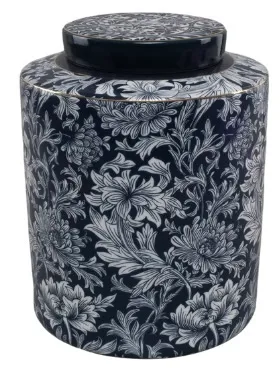 Blue Floral Glazed Stoneware Canister
