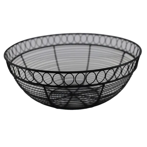 Thin Black Wire Mesh Serving Bowl With Loop Collar
