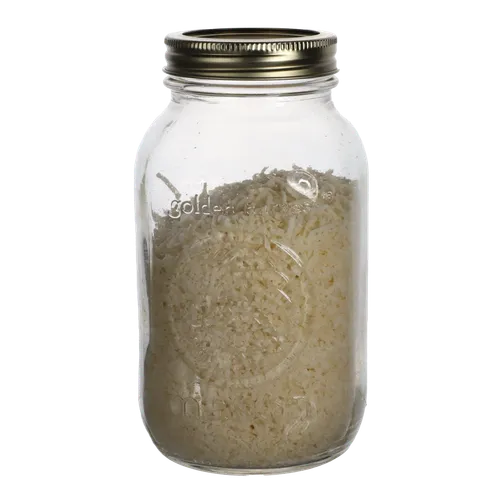 Clear Mason Jar With Shredded Coconut