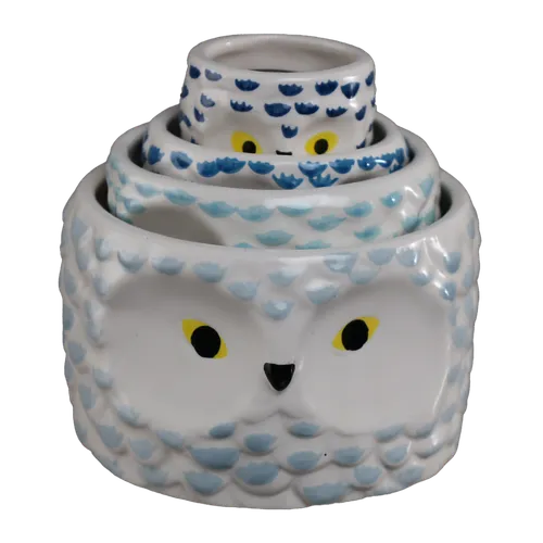 Blue & White Owl 4 Piece Measuring Cup Set