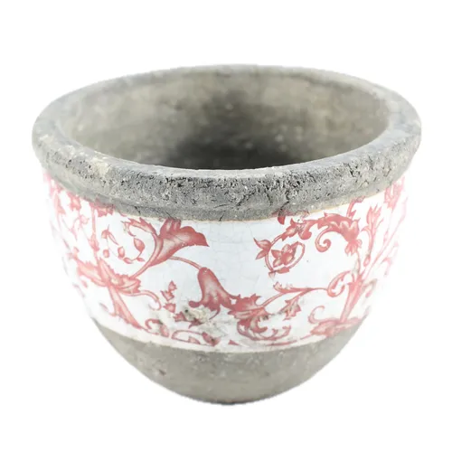 Burgundy Floral Motif On Concrete Plant Pot