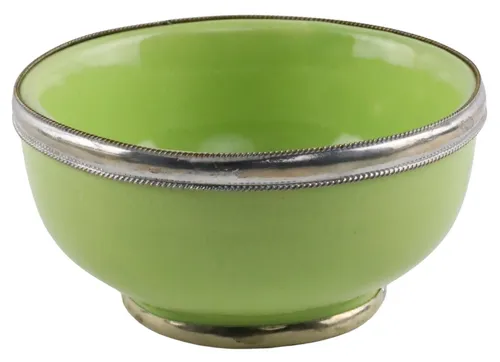 Green Ceramic Bowl With Silver Trim