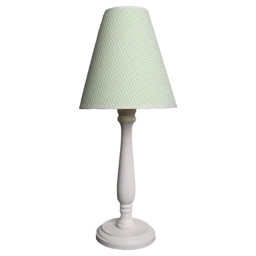 White Wooden Table Lamp With Fine Green Gingham Shade