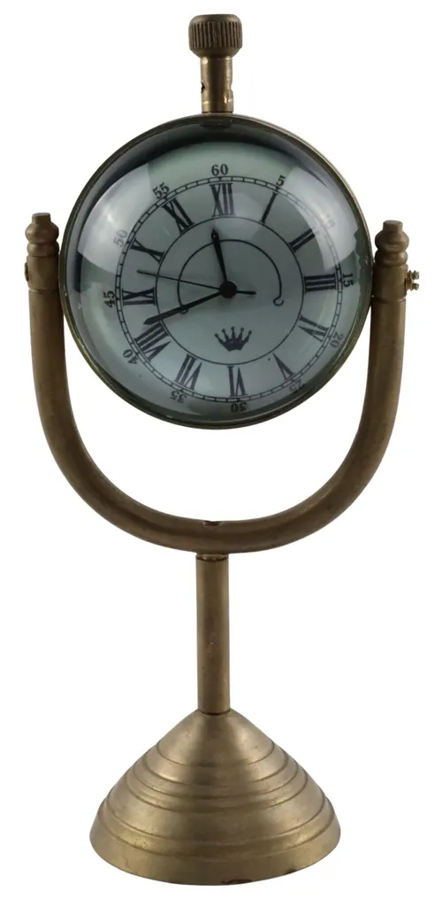 Brass Double Sided Clock & Compass On Stand